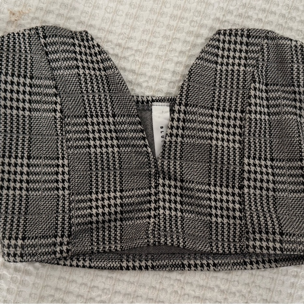 Blue Blush Black and White Plaid Crop Top